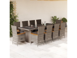 Vidaxl 11 Pcs Conjunto Jantar P/ Jardim C/ Almofadões Vime Pe Cinzento