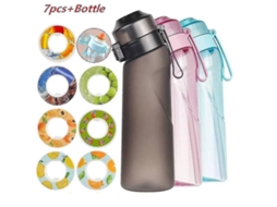 Garrafa de água aromatizada com 7 cápsulas de sabor, preta fosca, 650ml, kit inicial, para camping e esportes Brilvibera (tfrf)