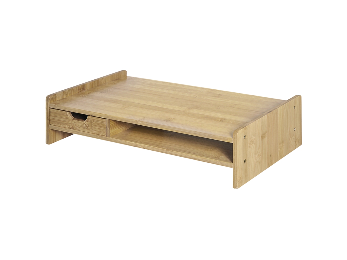 Suporte Para Monitor De Bambu Organizador De Escritório Para Portátil 48x25,5x11,5 Cm Madeira