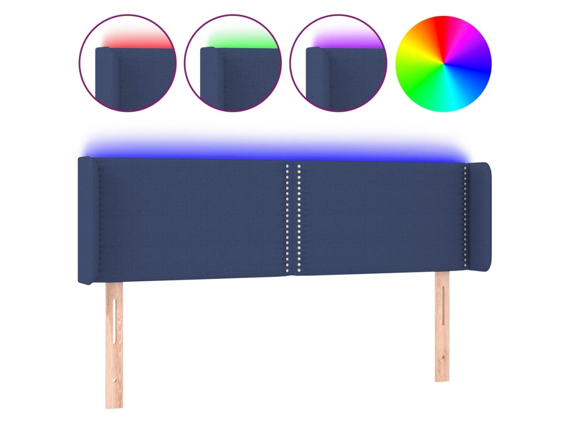 Cabeceira de Cama com Luzes Led Tecido Azul MAISON EXCLUSIVE (147x16x78 cm)