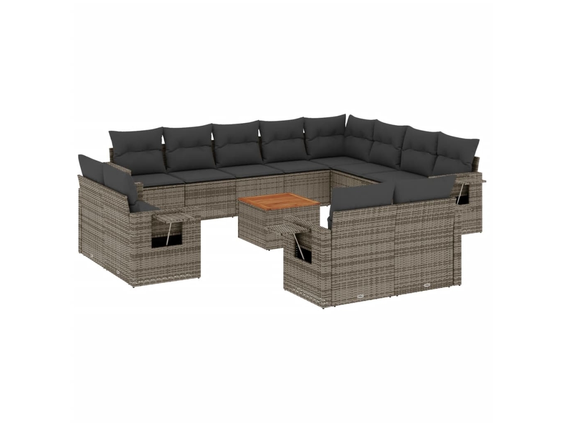 Conjunto de 13 sofás de jardim com almofadões Vime Pe Cinzento MAISON EXCLUSIVE (90x200 cm)