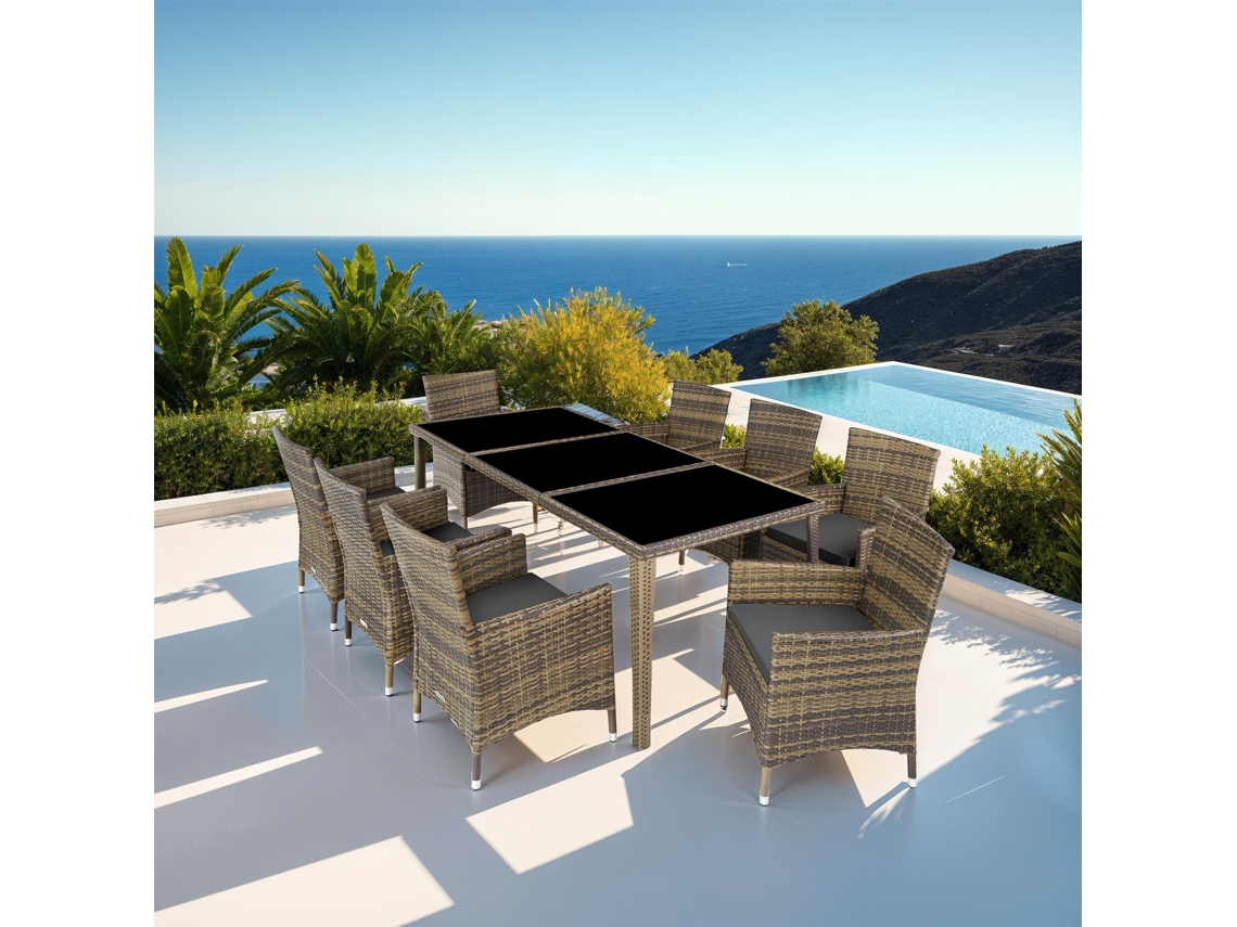 Tectake Conjunto De Rattan E Alumínio Menorca, Natural