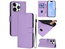 Capa De Couro Sintético Para Iphone 16 Pro - Toque Suave - Cor Sólida - Com Cordão