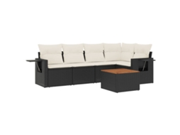 Conjunto 6 sofás de jardim c/ almofadões VIDAXL vime PE preto