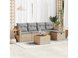 Vidaxl 6 Pcs Conjunto De Sofás P/ Jardim Com Almofadões Vime Pe Bege