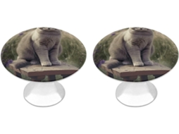 Conjunto De 2 Puxadores Aço Inoxidável Para Armários Cozinha, Com Design Personalizado De Gato Cinza Em Campo Flores