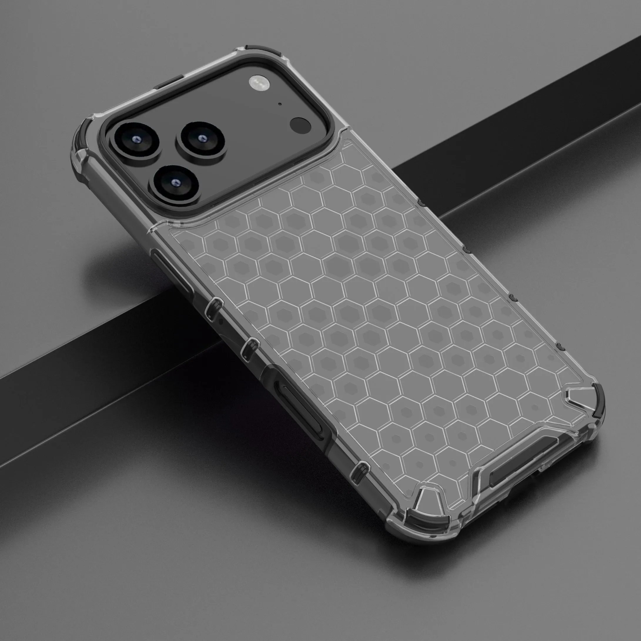 Capa Protetora Resistente E Transparente, À Prova De Choque, Com Design Híbrido Em Favo De Mel, Para Iphone 16 Plus (preta).