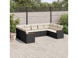 Vidaxl 9 Pcs Conjunto De Sofás P/ Jardim C/ Almofadões Vime Pe Preto