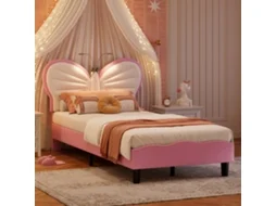 Cama Infantil Estofada 140x200 com Cabeceira de Princesa Veludo com Led Sem Colchão BURSDANY