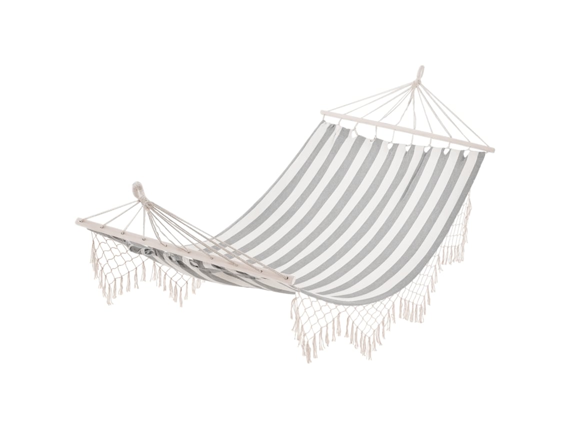 Cama Rede Madeira, Tecido Misto (65% Algodão, 35% Poliéster) Cor Creme e Cinza 200x100 cm Outsunny