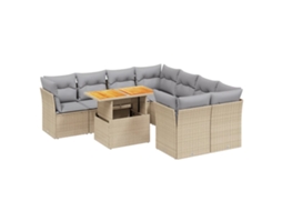 Conjunto de 9 Sofás para Jardim com Almofadões Vime Pe Bege MAISON EXCLUSIVE (90x200 cm)