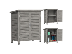 Barracão de Madeira para Jardim com 2 Prateleiras Internas, 2 Portas e Telhado Inclinado para Exterior Terreza 87x46,5x96,5 Cm Cinza Ge