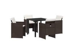 Conjunto de Jantar para Jardim 5 Pcs - Móveis de Jardim para Refeição Castanho Vime Pe HARLANV1