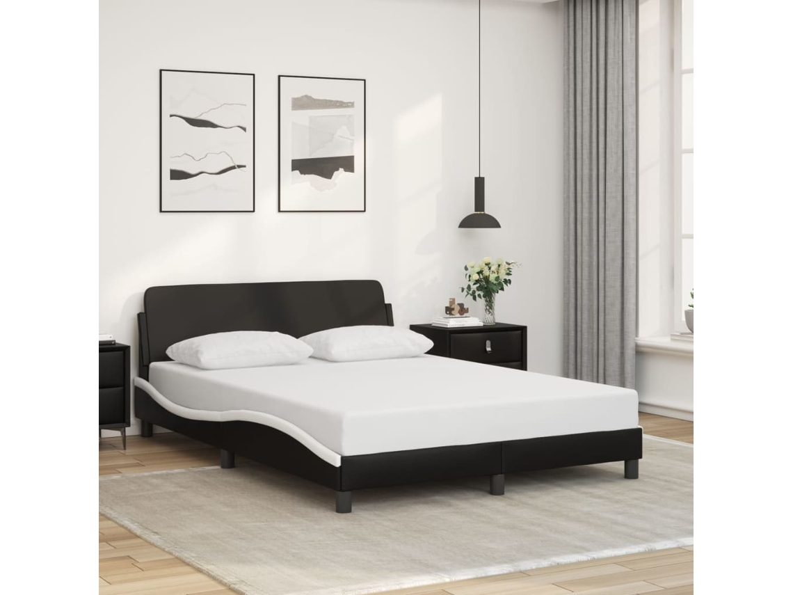 Estrutura Cama C/ Cabeceira 120x200 Couro Artif. Preto/branco