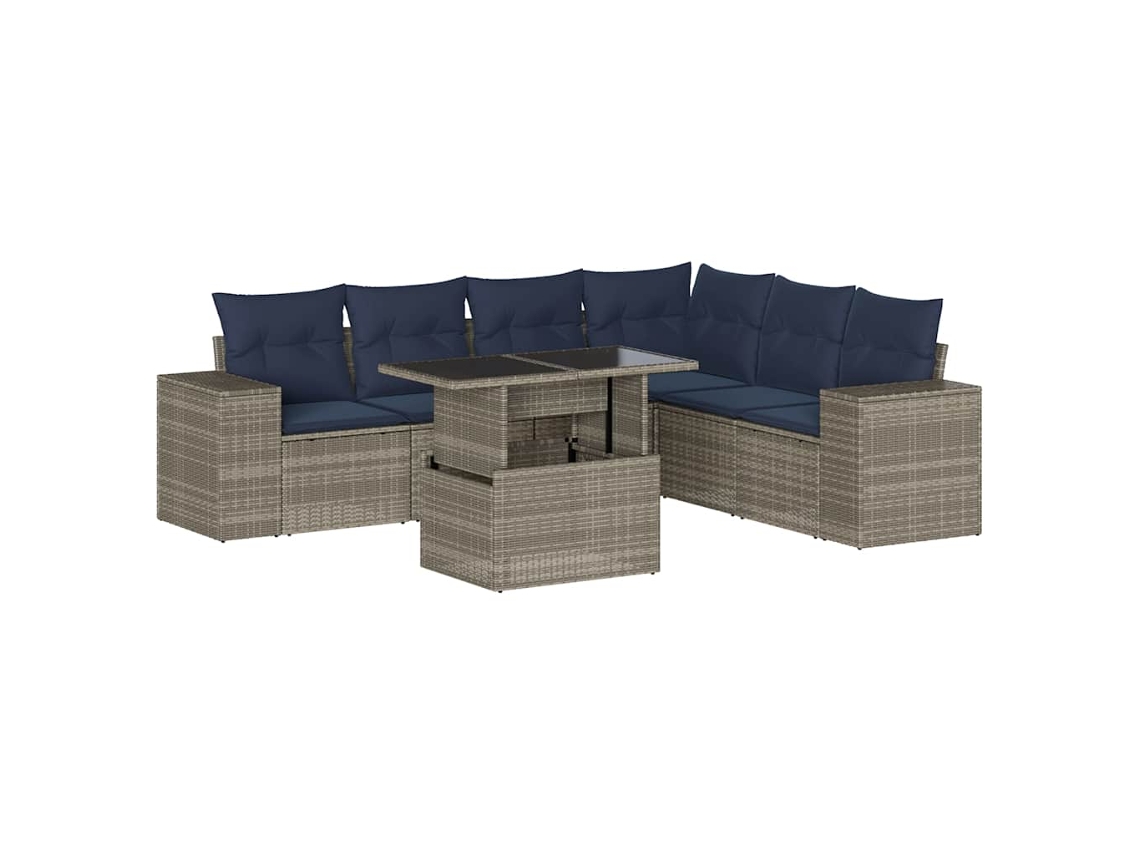 Conjunto de Sofá de Jardim, 7 Peças, Almofadas, Rattan Cinza MAISON EXCLUSIVE