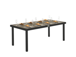 Mesa de Jantar de Jardim para 8 Pessoas em Alumínio e Plástico, Madeira Escura e Preto. CHEZMOI