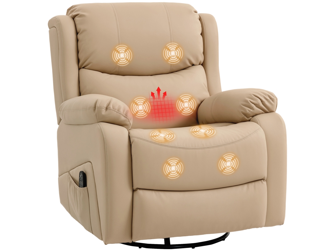 Poltrona Reclinável com 8 Pontos de Massagem, Função de Aquecimento e Apoio para os Pés Dimensões: 87x97x100 Cm Bege. SINI TECH STORE