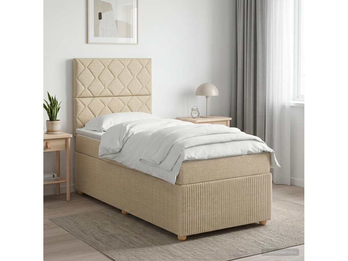 Vidaxl Cama Box Com Led E Colchão Creme 80 X 200 Cm Tecido