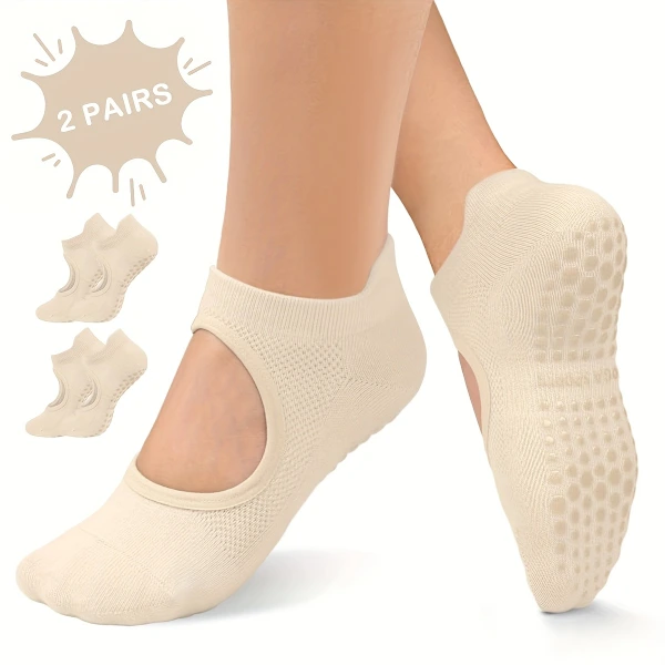 Meias de Ioga, Femininas, com Aderência, para Pilates, Cores Bege AQUAFORGE