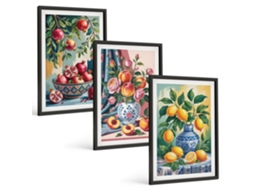 Conjunto De Pinturas Flores, Frutas Em Vasos Espelharte (3 Peças 40x60 Cm)