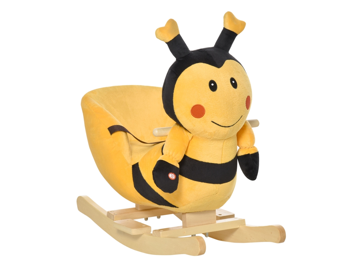 Abelha De Balanço Infantil Em Madeira De Álamo Com Música. 60x33x45 Cm. Amarelo E Preto.