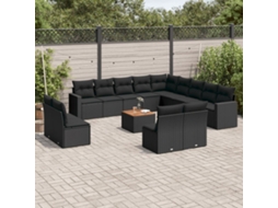 Vidaxl 14 Pcs Conjunto De Sofás P/ Jardim C/ Almofadões Vime Pe Preto