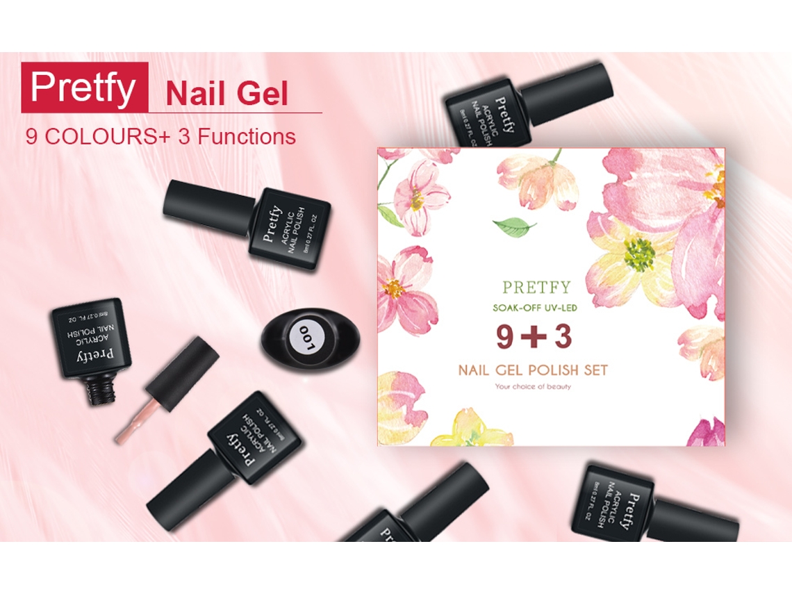Kit De Esmalte De Unha Em Gel Pretfy 9 Cores Com Base E Top Coat Brilhante E Mate Para Uso Em Casa E Salão De Beleza