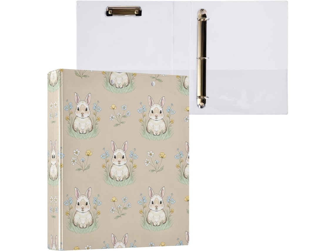 Pasta de 3 Argolas para Papel Tamanho Carta , Coelhinho da Páscoa Redondo e Fofo com Porta pra (27,9 X 21,6 Cm)
