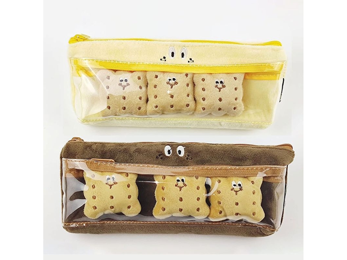 2026 estuche de Lápices de Peluche Con Forma de Galleta Creativo, Divertido Y Lindo, Color Marrón+amarillo Claro