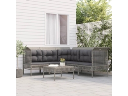 Vidaxl 6 Pcs Conjunto Lounge De Jardim C/ Almofadões Vime Pe Cinzento