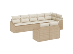 Conjunto 8 De Jantar Com Almofadas De Vidaxl Bege Rattan Polímero