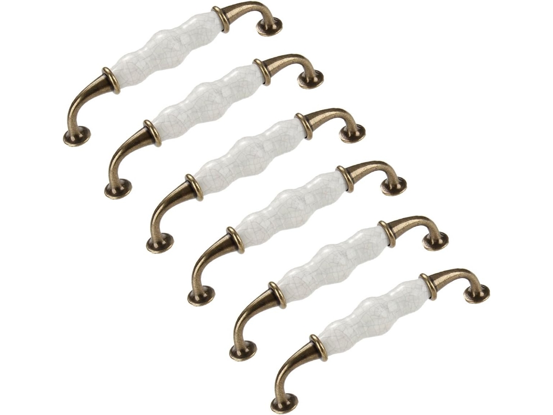 Conjunto De 6 Puxadores Cerâmica Craquelada Para Portas Armários E Guarda Roupas, Estilo Rústico Em Bronze Antigo, Da