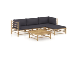 Vidaxl 5 Pcs Conj. Lounge Jardim Em Bambu C/ Almofadões Cinza-escuro