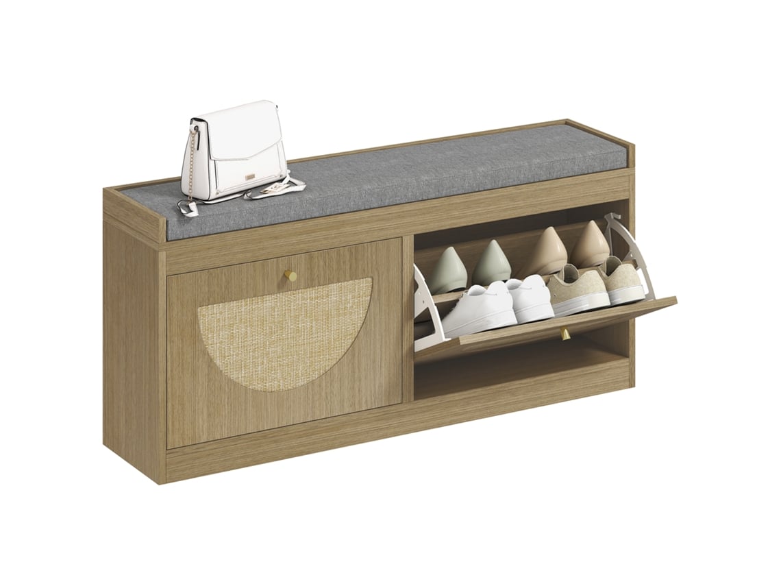 Banco Sapateira Melamina de Madeira Cor Madeira Natural 104.5x24x48 cm Homcom