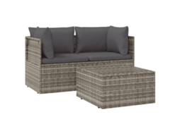 Maison Exclusive - 3 Pcs Conjunto Lounge De Jardim C/ Almofadões Vime Pe Cinzento