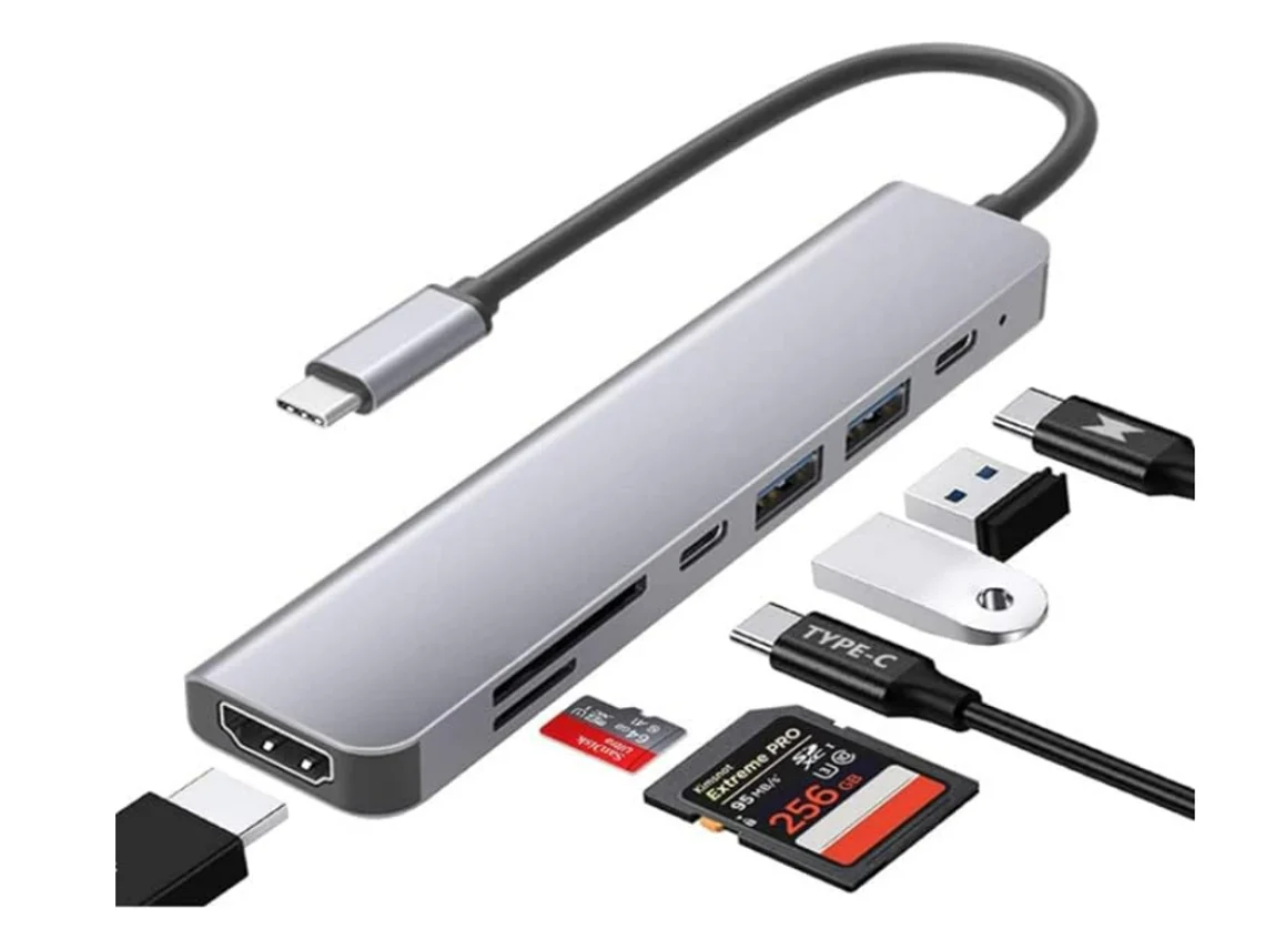 Em 1 Usb C Hub Splitter Docking Station Dongle Dual Usb 3.0 Multi Port Adapter, Hdmi 4k 60hz Type C Data Port, Sd/tf Card Reader Bestvite (red)