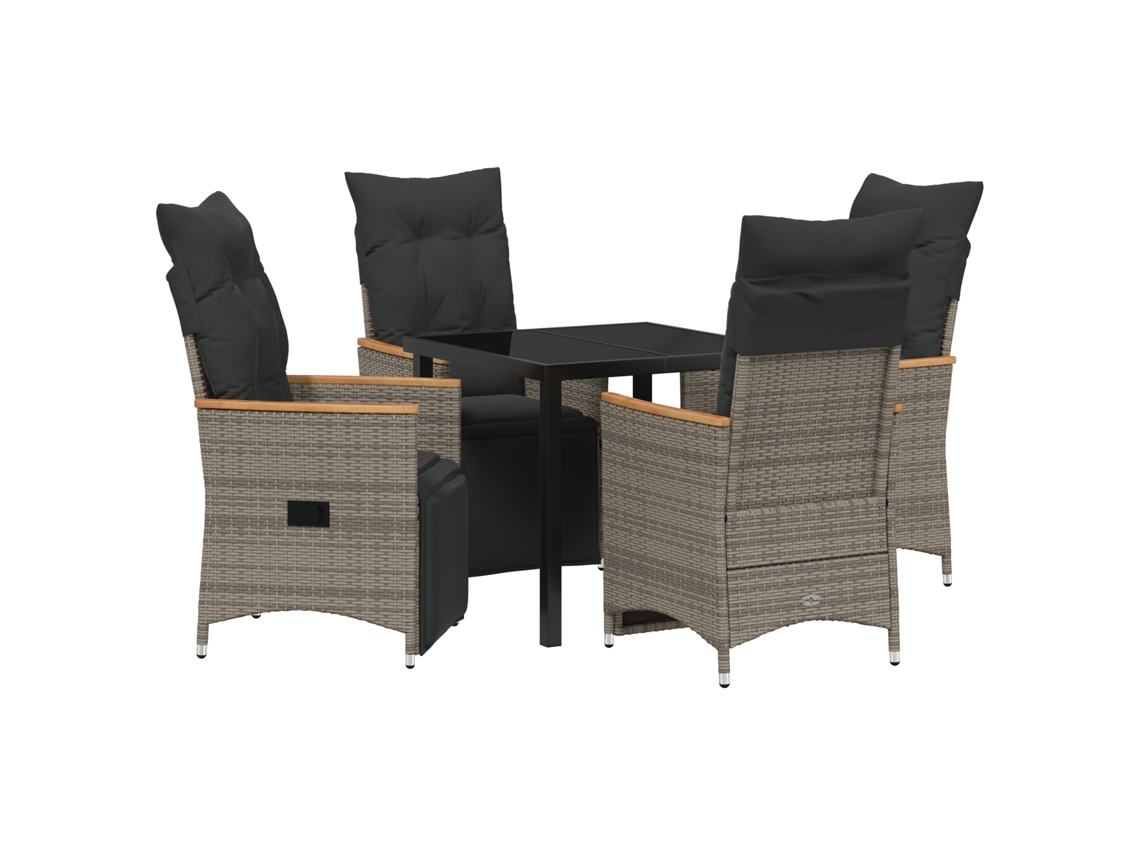 Conjunto 5 De Jantar De Jardim Com Almofadas Vidaxl Cinzas Vime Poliéster