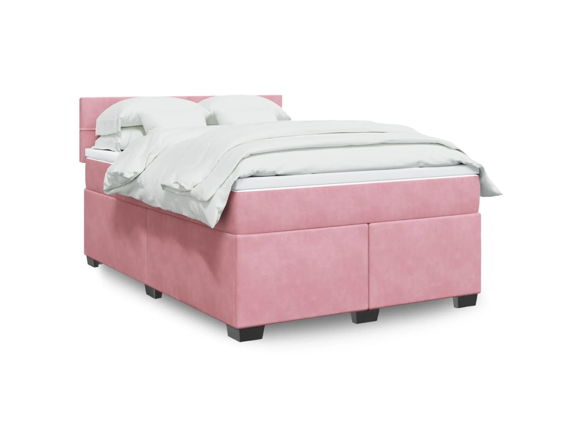Vidaxl Cama Com Molas/colchão 140x190 Cm Veludo Rosa