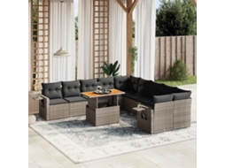 Vidaxl 11 Pcs Conjunto Sofás De Jardim C/ Almofadões Vime Pe Cinzento