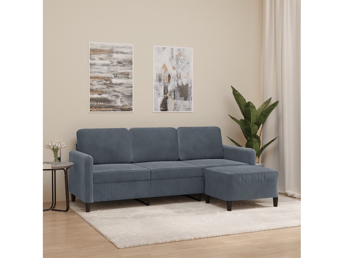Vidaxl Sofá De 3 Lugares Com Apoio De Pés 180 Cm Veludo Cinza-escuro