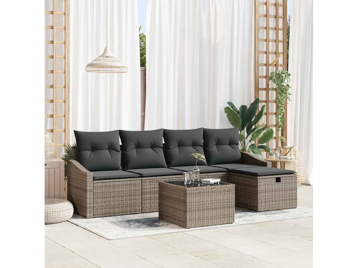 Vidaxl Conjunto De Sofás 6 Unid. Cinzeto Vime Pe