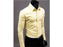 2026 camisa de Homem Elegante Slim Fit com Gola Redonda, Manga Longa, Casual e Formal de Algodão XL Amarelo Claro