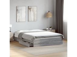 Estrutura De Cama C/ Gavetas Derivados Madeira Cinza Sonoma