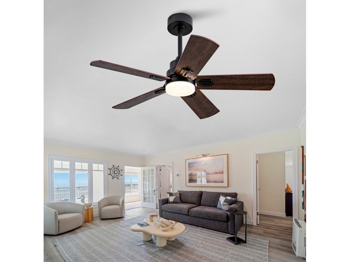Ventilador De Teto Exterior Preto 42 Polegadas Com Luz, Cinco Pás, Controlo Remoto E Intensidade Regulável