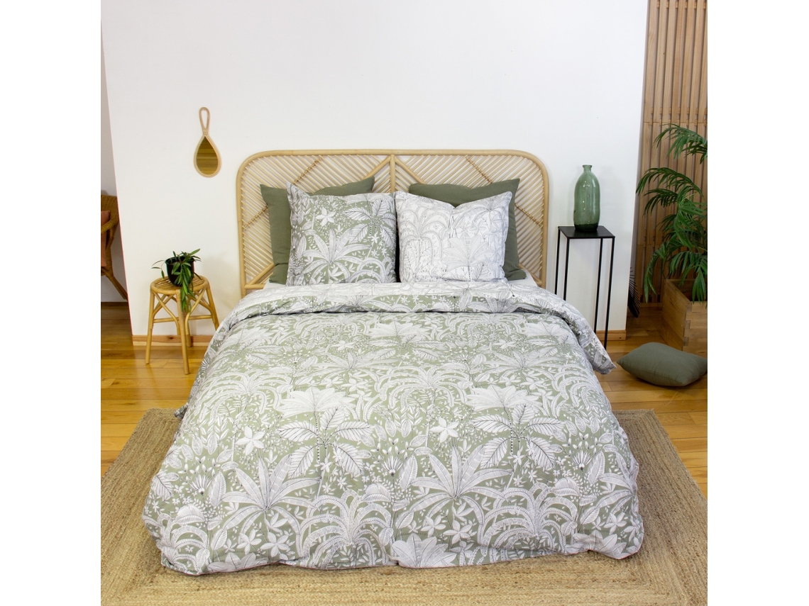 Conjunto De Cama Reversível Com Estampa Vegetal Para 2 Lugares