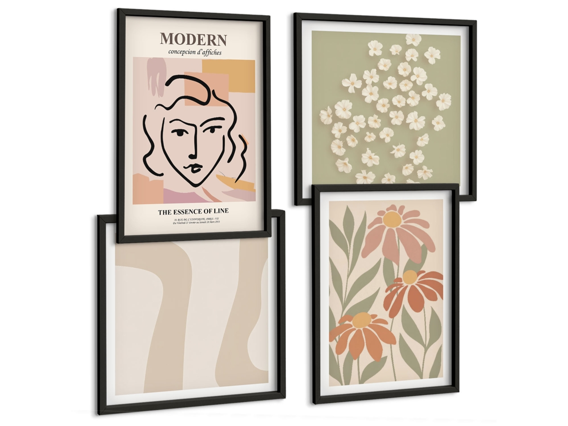 Composição De Quadros Na Parede Decorações Abstratas Pintadas Moldura Preta Quadros Para A Sala De Estar Espelharte (conjunto De 4 Imagens)