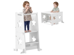 Torre Aprendizagem 2‑em‑1 Conversível Mesa E Cadeira Com Barra Segurança 60x44,5x86 cm Branco, Mobiliário Montessori