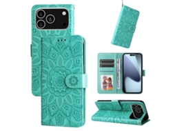 Capa De Couro Para Iphone 17 Pro - Estampa De Girassol Em Relevo