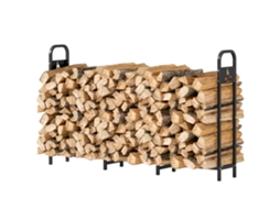 Suporte Metálico Para Lenha 199x30x121 Cm Para De Exterior Com Estrutura De Aço Pés Extra Preto