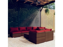 Vidaxl 8 Pcs Conjunto Lounge Jardim C/ Almofadões Vime Pe Castanho